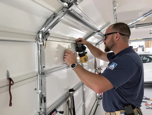Miami Gardens Garage Door Repair technician quieting a noisy garage door in Miami Gardens