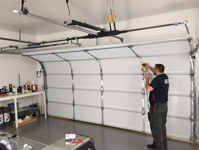Miami Gardens Garage Door Repair certified technician performing overhead door system repair in Miami Gardens